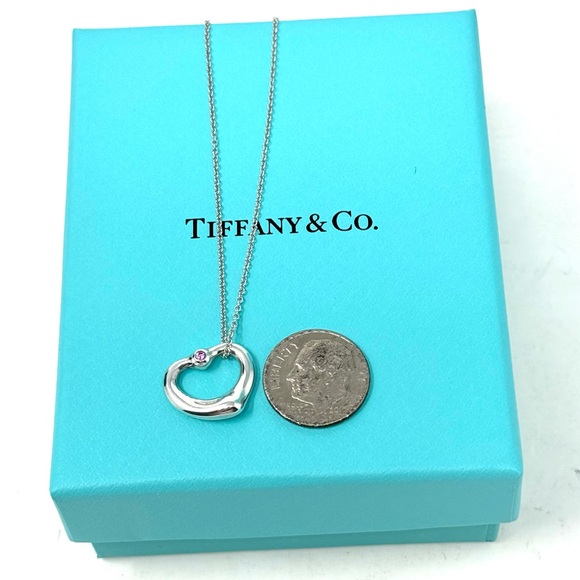 Authentic Tiffany & CO. Elsa Peretti  Pink Sapphire Open Heart Neck… - Picture 14 of 15